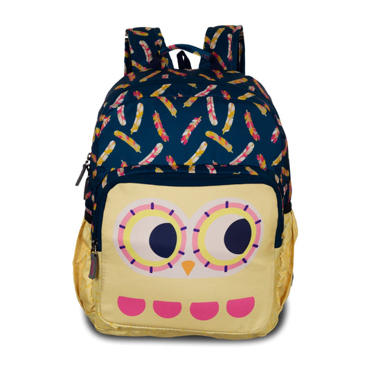 Night Watcher Owl Print School Backpack  for Kindergarten Kids 2 to 4 years - Navy blue (15 Inch)