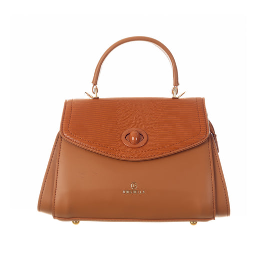 Turn and Twist Closure Timeless sophistication Minimalist Handbag - Brown