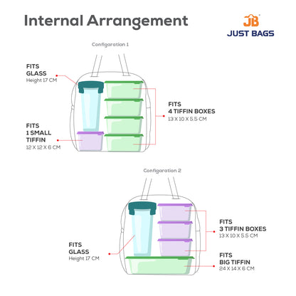 JUSTBAGS TasteTrekker 8Ltrs Insulated Tiffin Bag with Bottle Holder - Black,Orange