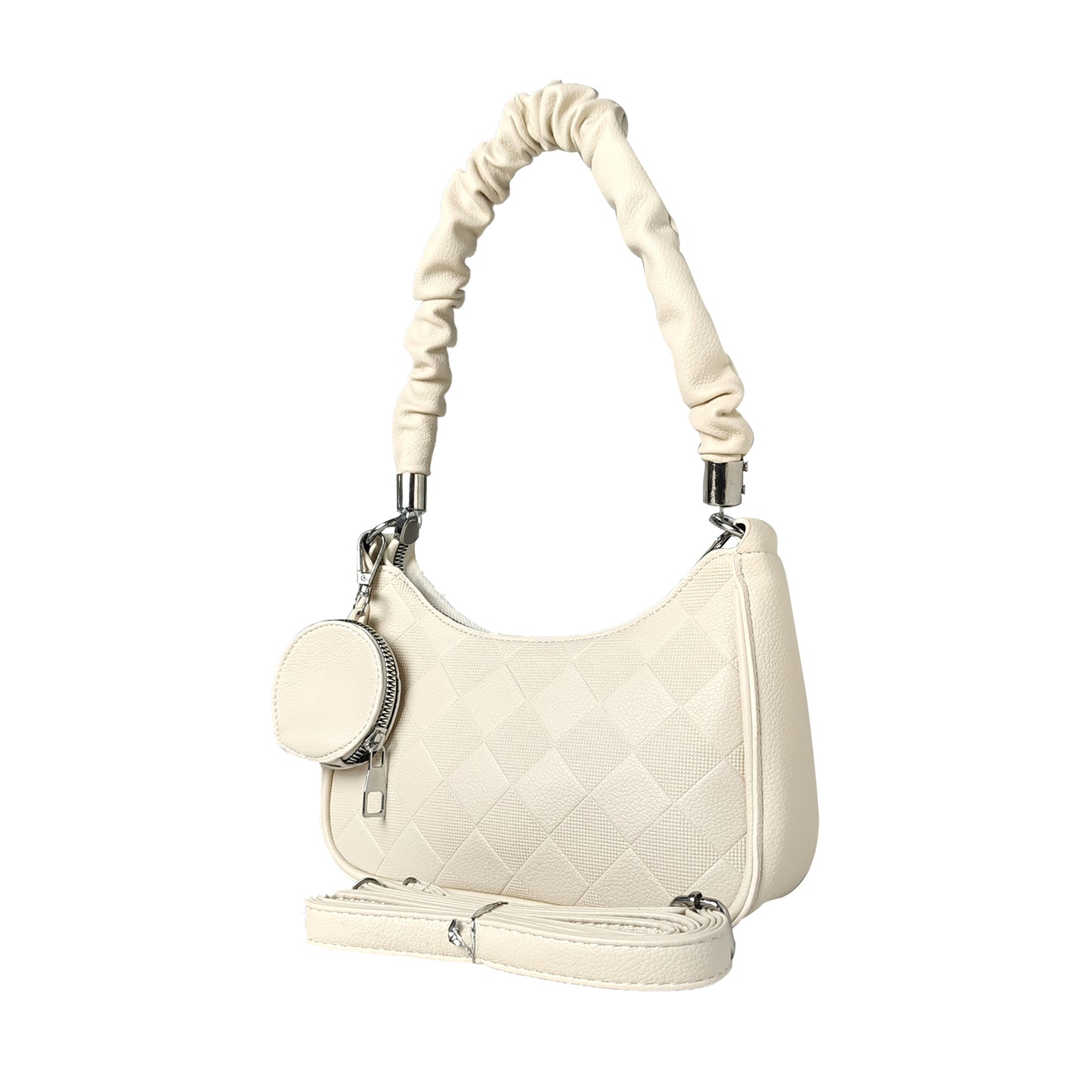 Justbags Elegant Checkered Mini Shoulder Handbag for Women with Zipper- Cream