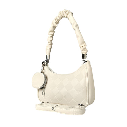 Justbags Elegant Checkered Mini Shoulder Handbag for Women with Zipper- Cream