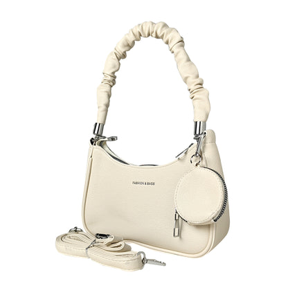 Elegant Stylish Mini Shoulder Handbag for Women with Zipper - Cream