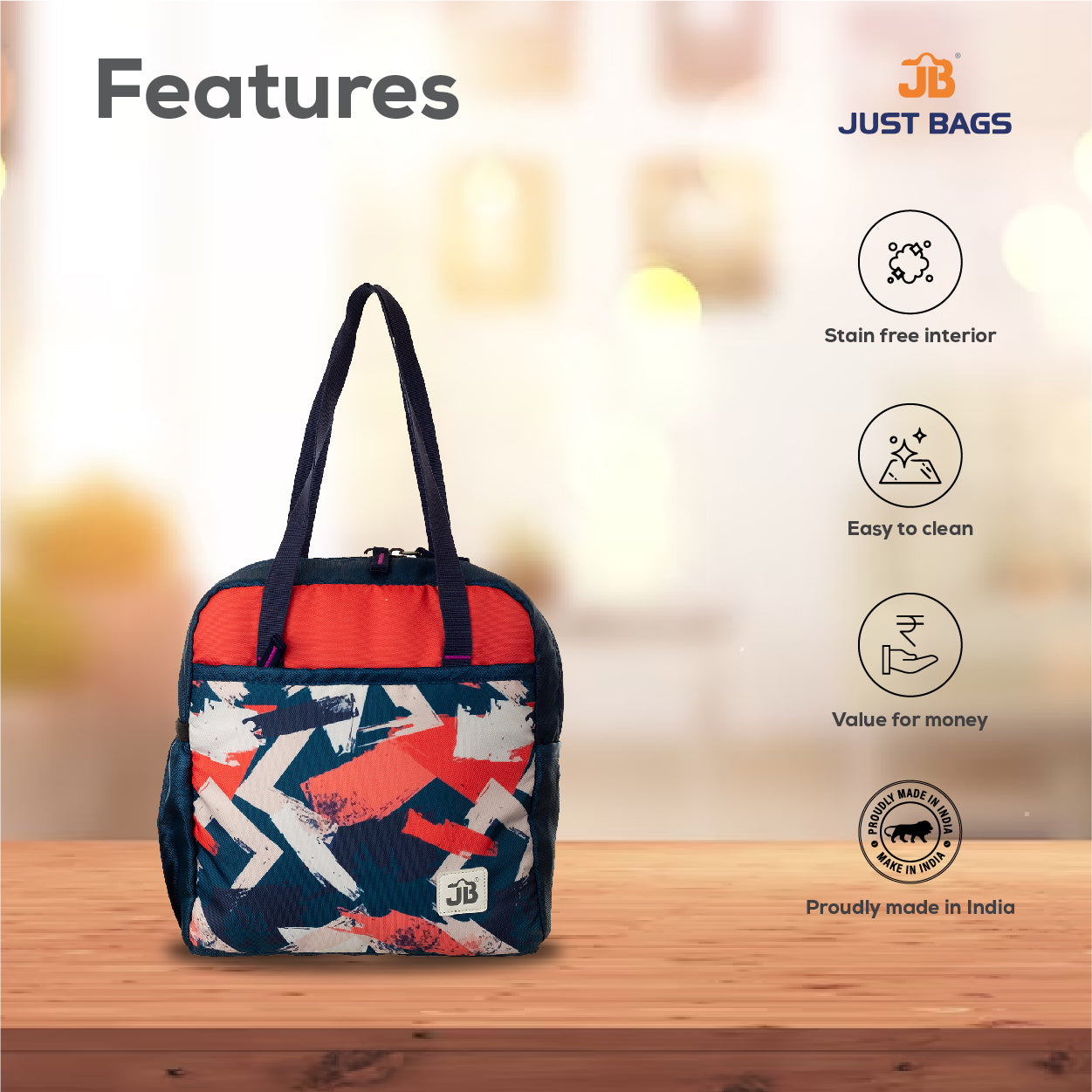 JUSTBAGS Taste Trekker 8Ltrs Insulated Lunch Bag with Bottle Holder - Navy,Orange