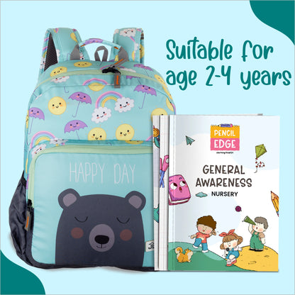 Teddy Trails - Pista Green Backpack for Kindergarten Kids 2 to 4 years (15 Inch)