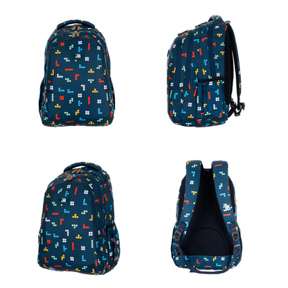 Classic Multicolor School Bag for Kids aged 1.5 to 4 years -15 Inches (Tetris Navy)