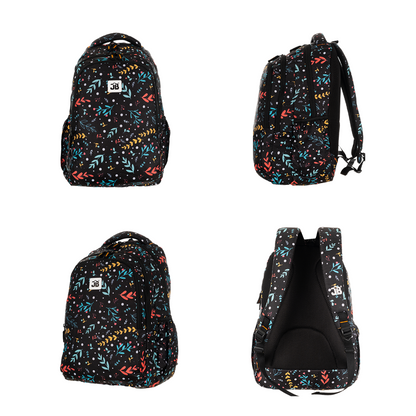 Tropical Print School Backpack - 17 Inch (Black)