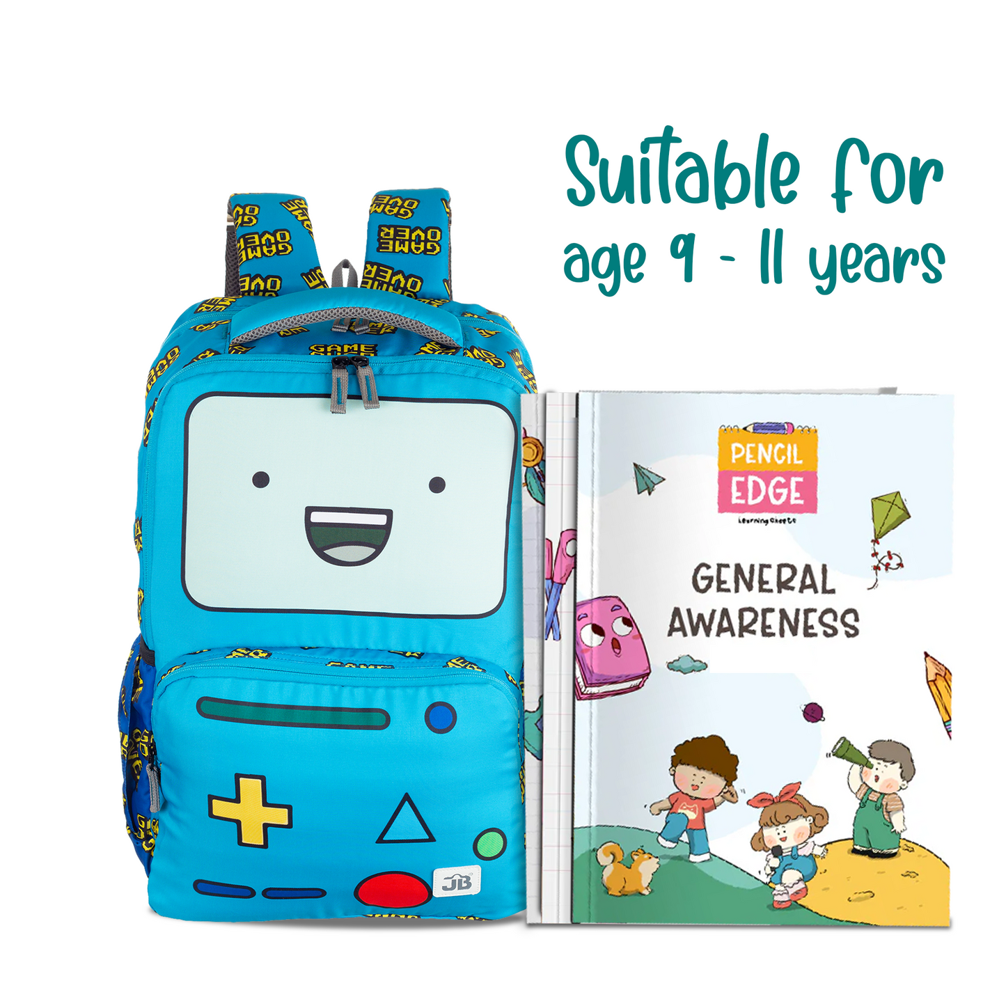 Geometric Groove printed School Backpack for kids 9 to 11 Years - 17.5 Inch (Light Blue)