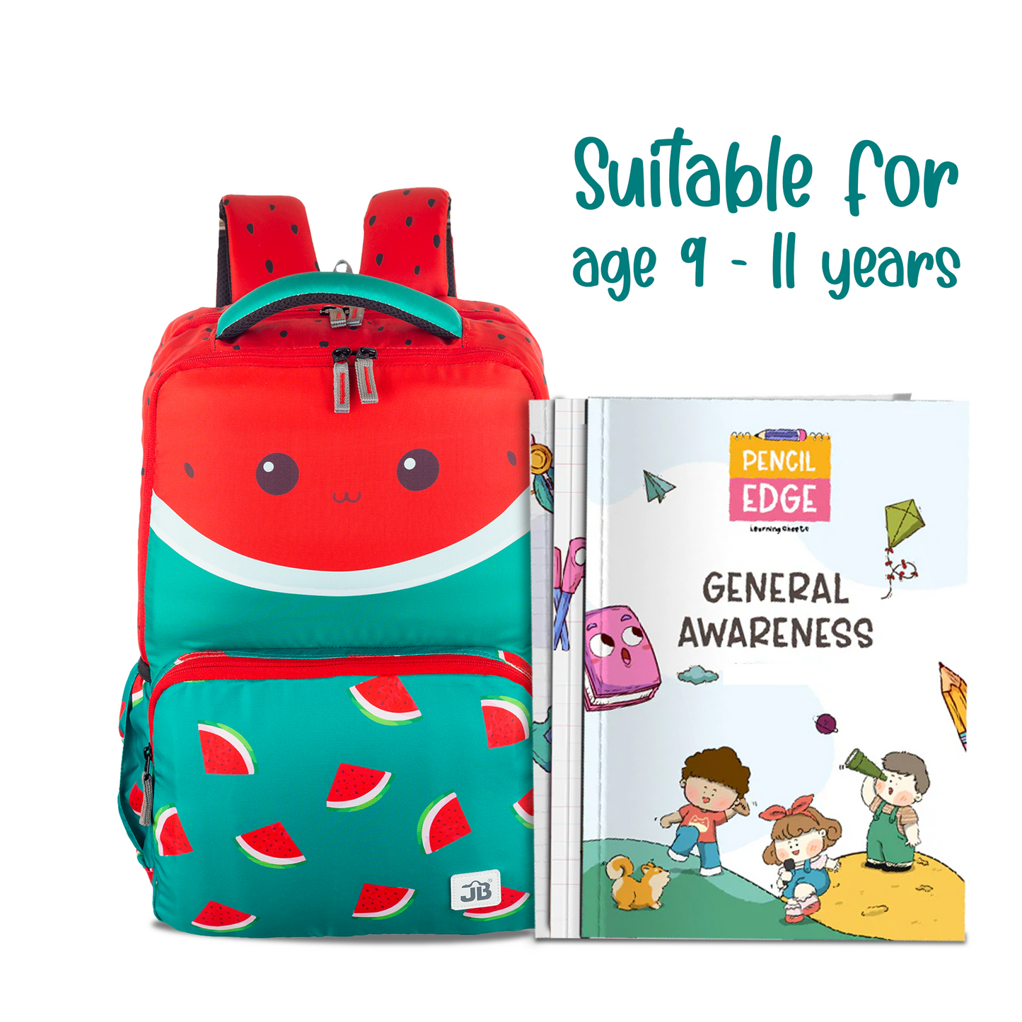 Watermelon Delight Printed School Backpack for kids 9 to 11 Years - 17.5 Inch (Red/Green)