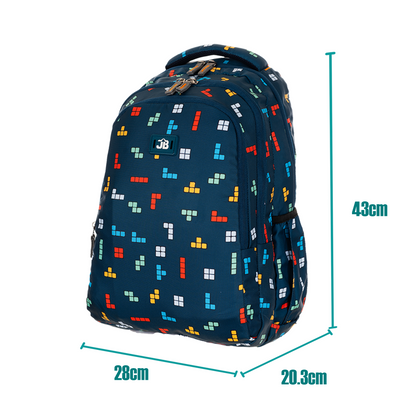 Tetris Twist School Backpack for Kids 6 to 9 years - 17 Inch (Navy Blue)