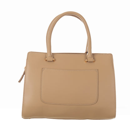 Classic Vegan Leather HandBag with Detachable Strap 9 Inches - Beige