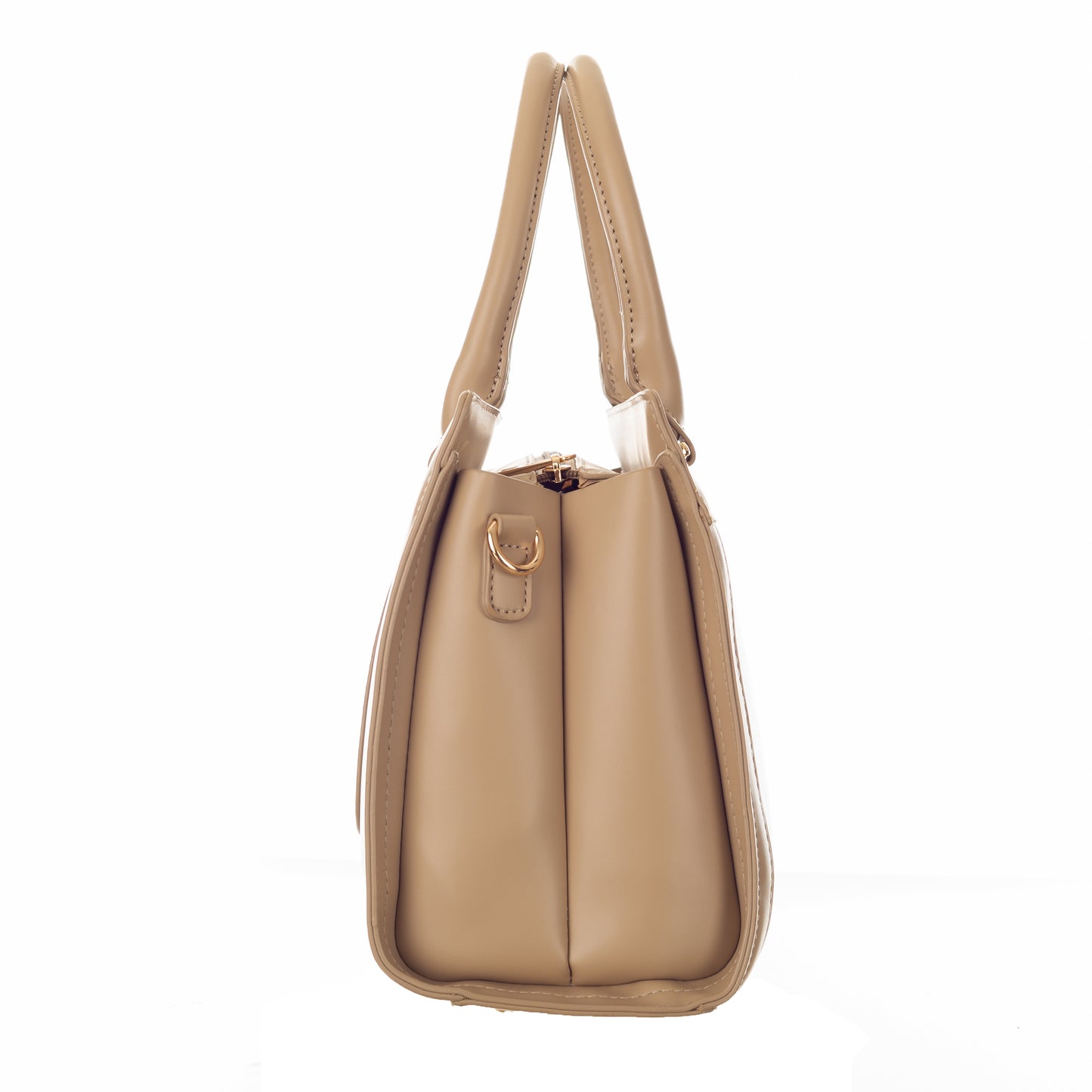 Classic Vegan Leather HandBag with Detachable Strap 9 Inches - Beige