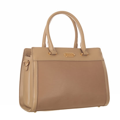 Classic Vegan Leather HandBag with Detachable Strap 9 Inches - Beige