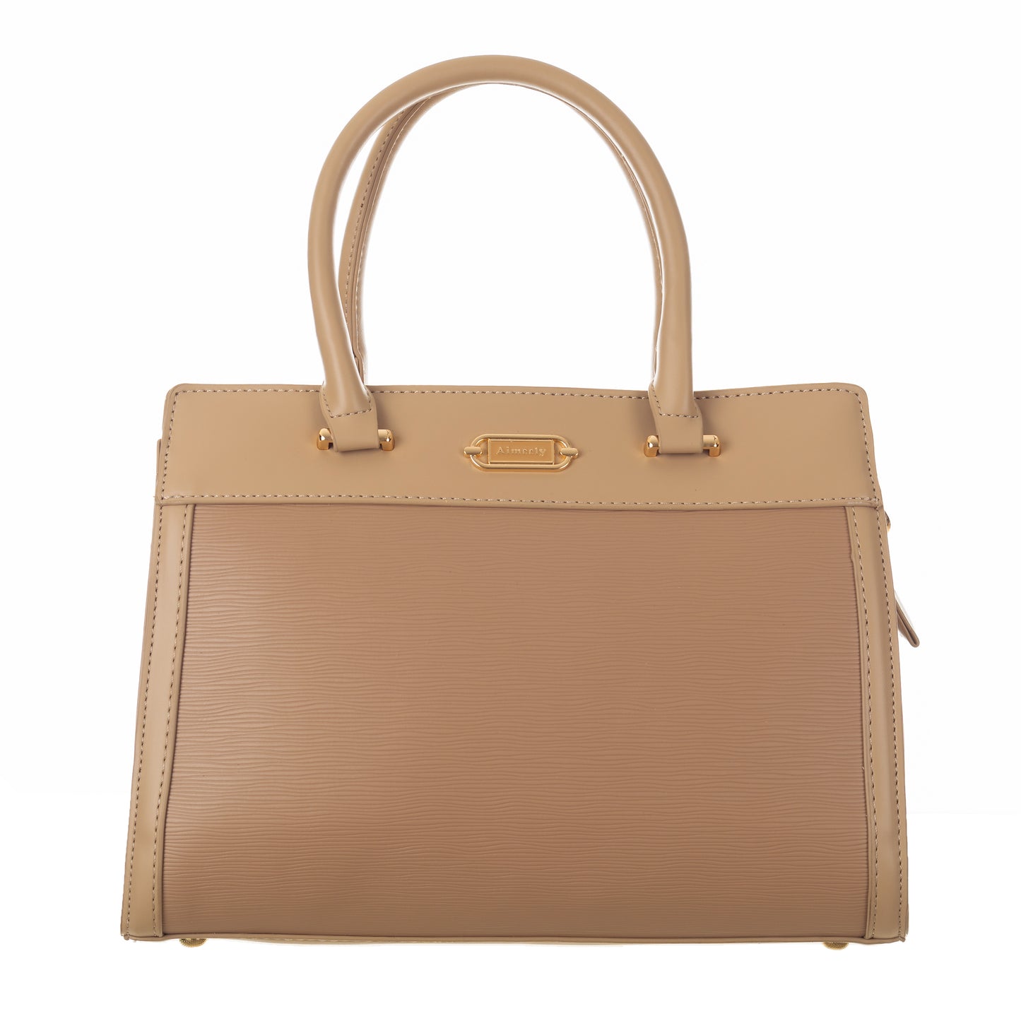 Classic Vegan Leather HandBag with Detachable Strap 9 Inches - Beige