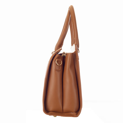 Classic Vegan Leather HandBag with Detachable Strap 9 Inches - Cinnamon  Brown