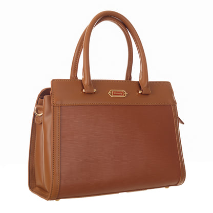 Classic Vegan Leather HandBag with Detachable Strap 9 Inches - Cinnamon  Brown