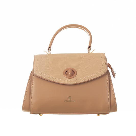 Turn and Twist Closure Timeless sophistication Minimalist Handbag  - Beige