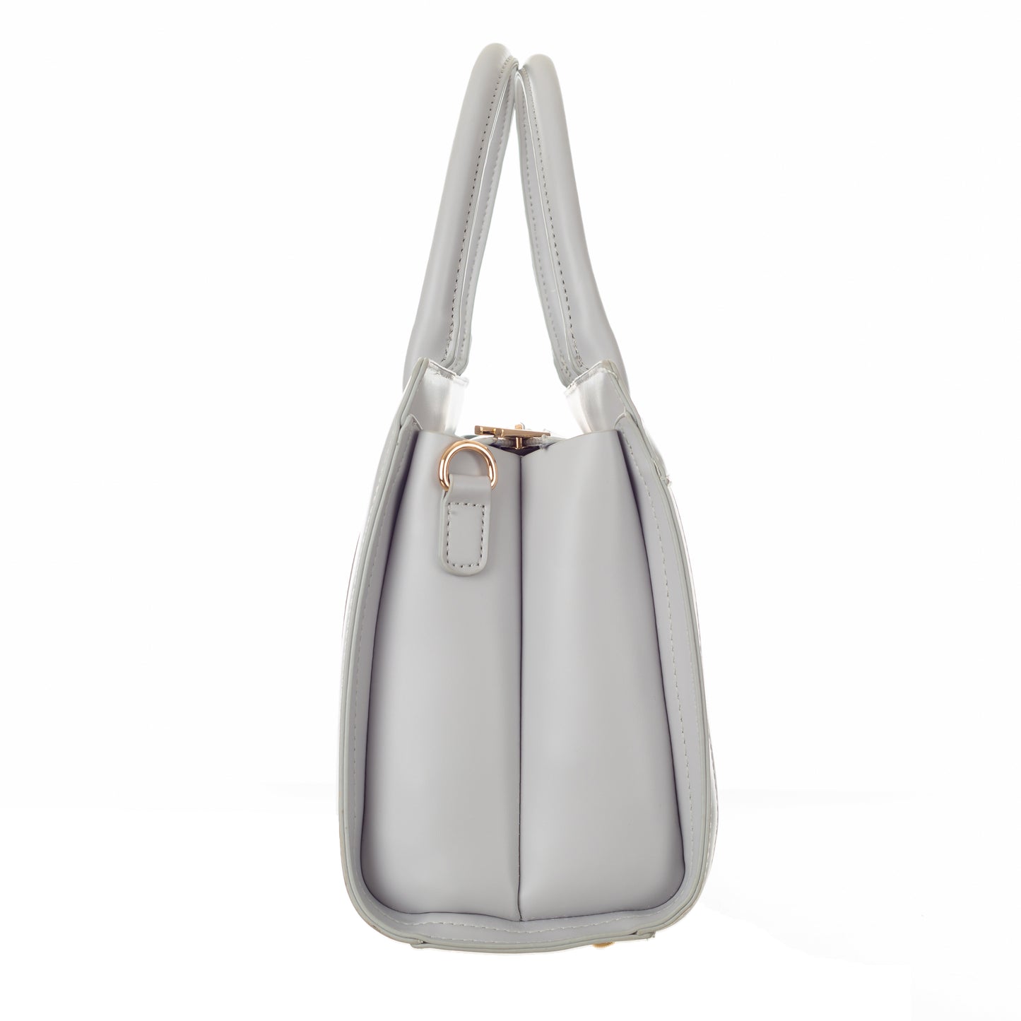 Classic Vegan Leather HandBag with Detachable Strap 9 Inches -Grey