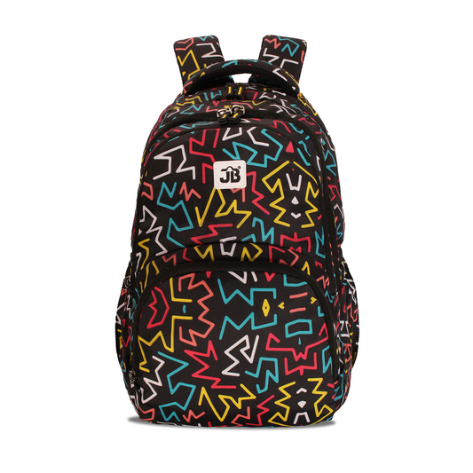 Abstract Printed School Backpack for Kids 7 to 9 Years - 17 Inch (Black)