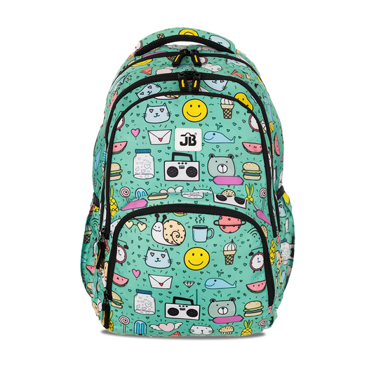 Cartoon Characters All-over Printed School Backpack for Children for Kids 7 to 9 Years - 17 Inch (Light Green)