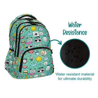 Coffee, Cats and Radio Waves Printed School Backpack - 17 Inch (Light Green)