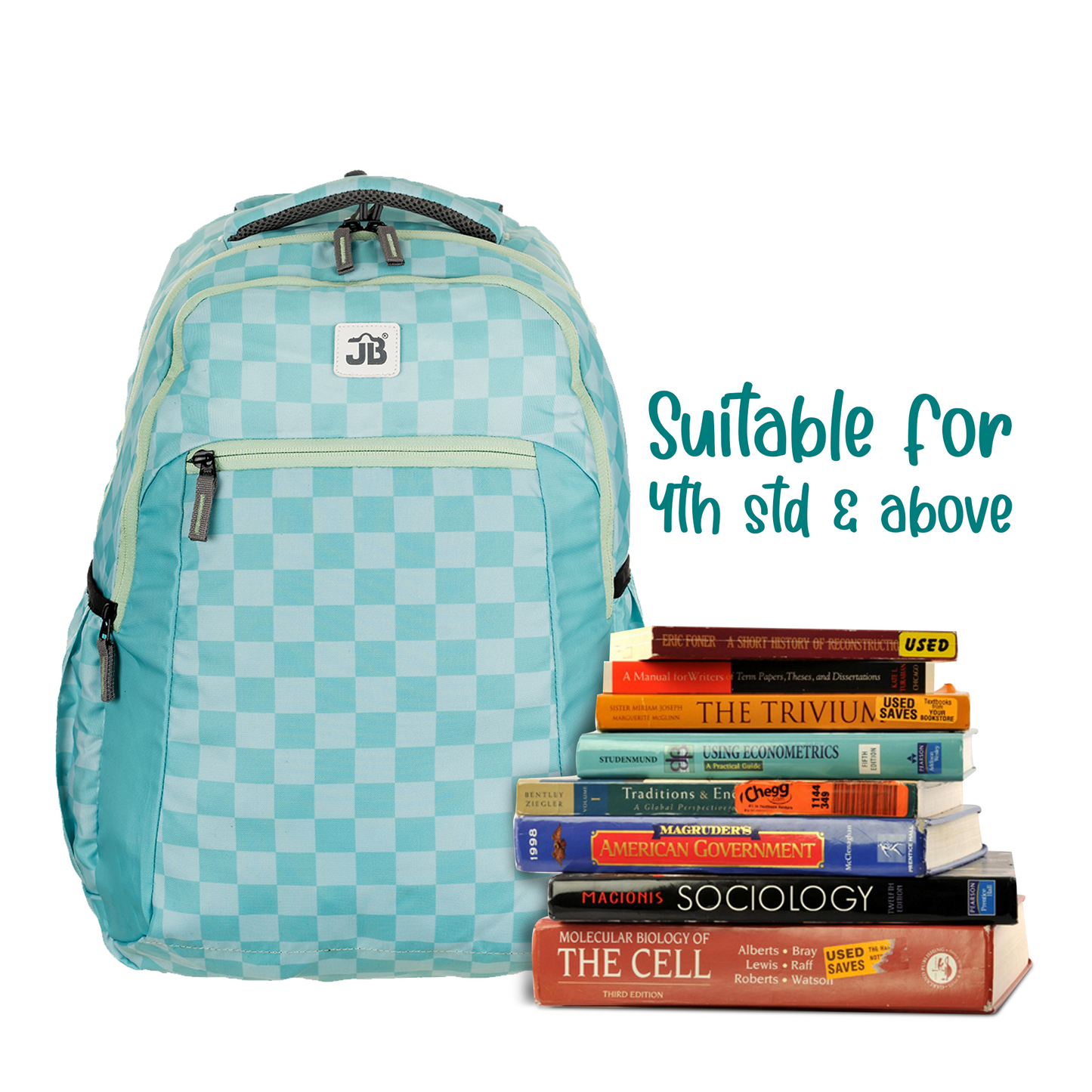 Minty Checkered School/College Backpack - 19 Inch (Mint)