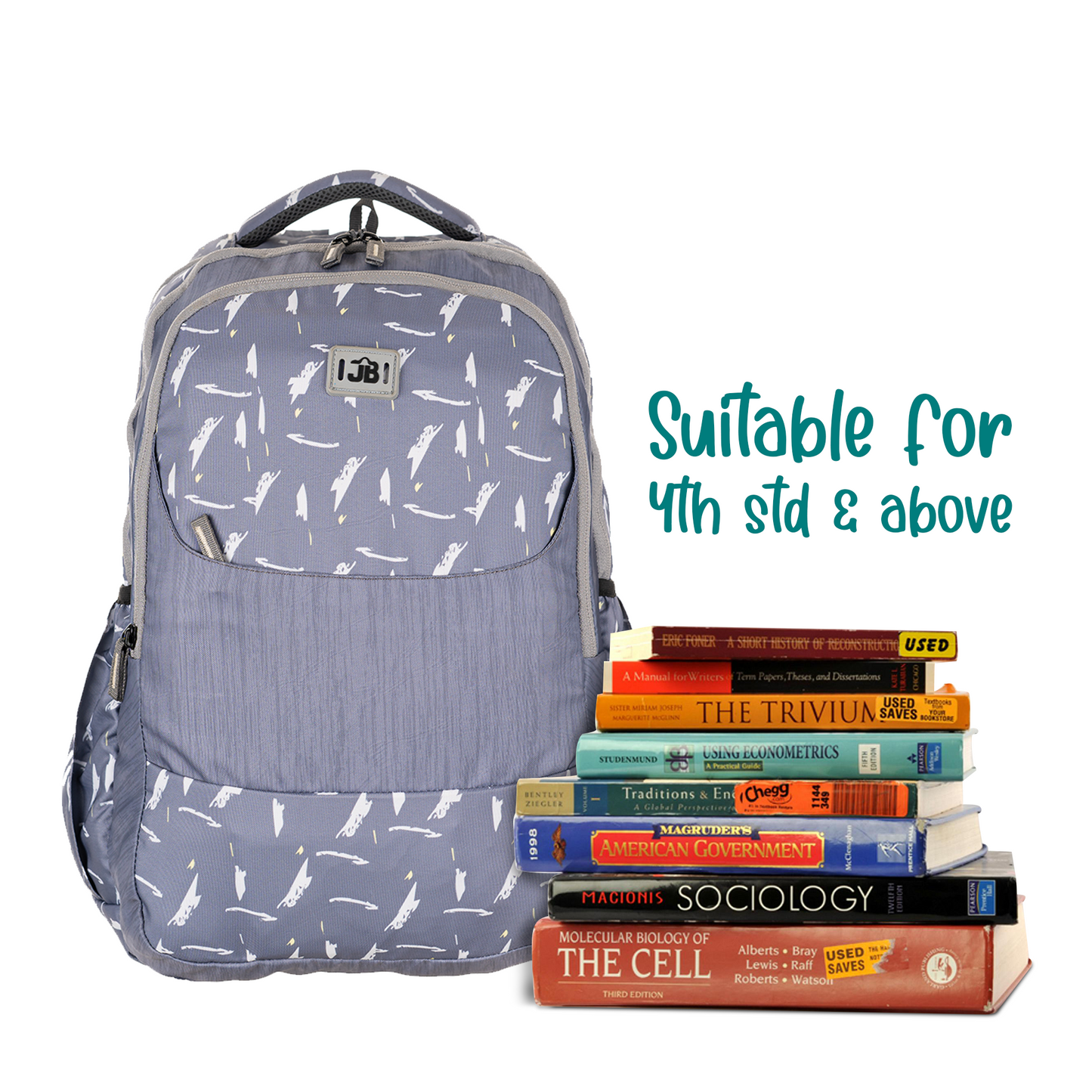 Feathered Gray Printed School/College Backpack for 12 years & above -19 Inch (Light Grey)