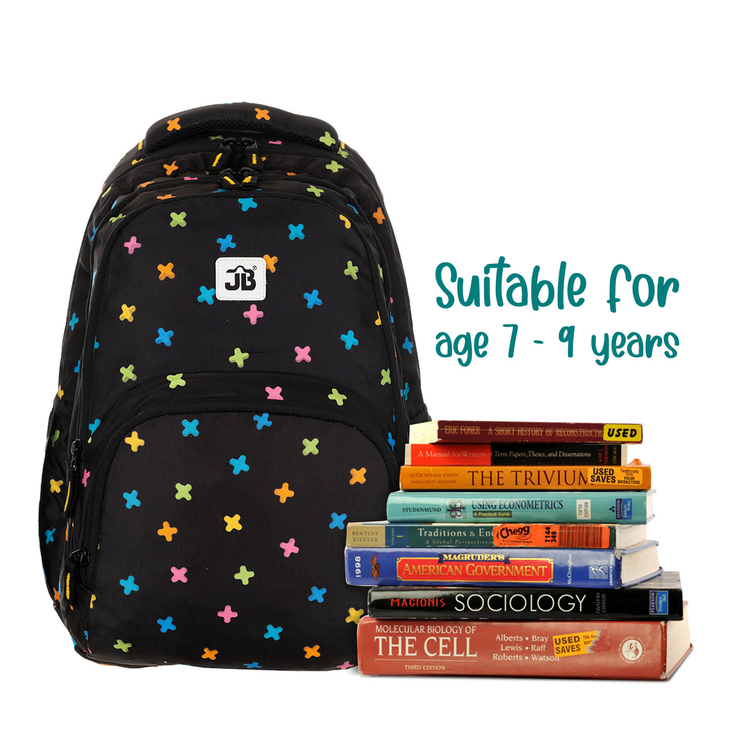 Mathematical Affair Printed School Backpack for Kids 7 to 9 Years - 17 Inch (Black)