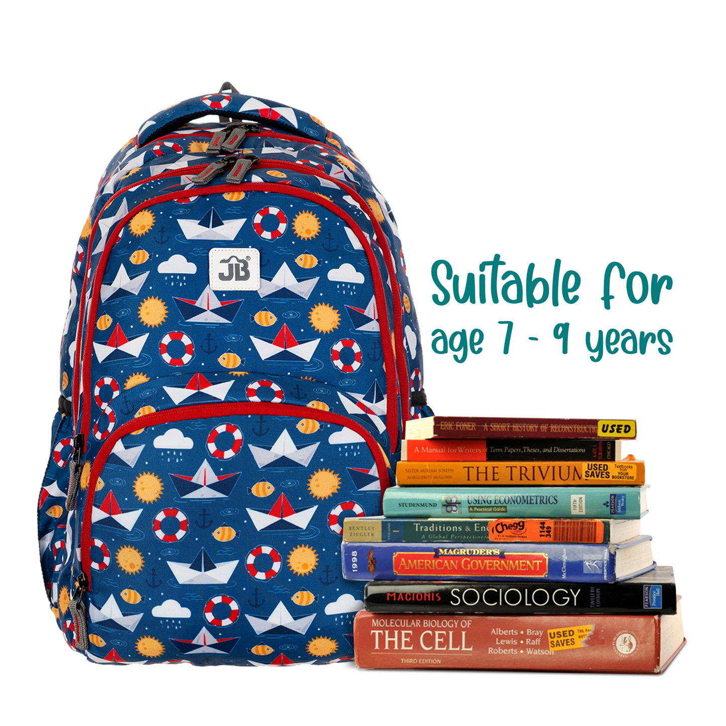 Mariner's Mate Printed School Backpack for Kids 7 to 9 Years - 17 Inch (Navy Blue)