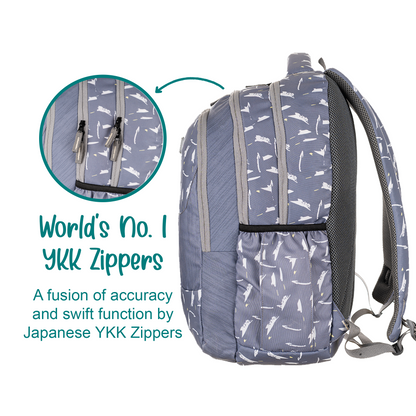 Feathered Gray Printed School/College Backpack for 12 years & above -19 Inch (Light Grey)