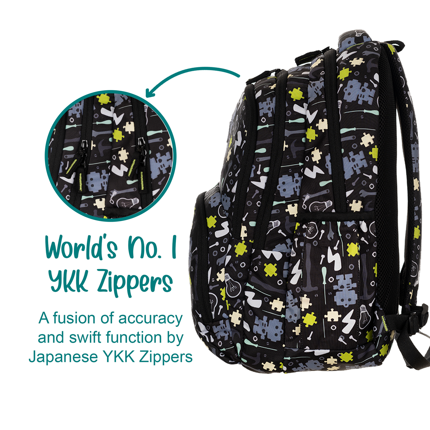 Robo-Toolkit Print School Backpack - 17 Inch (Black)