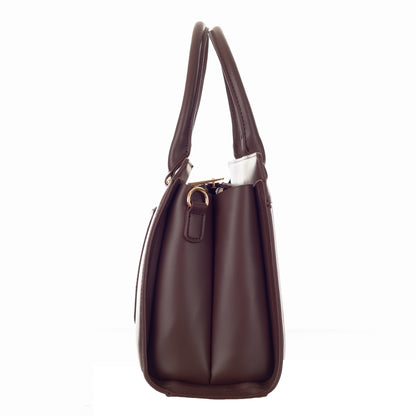 Classic Vegan Leather HandBag with Detachable Strap 9 inches - Brunette Brown