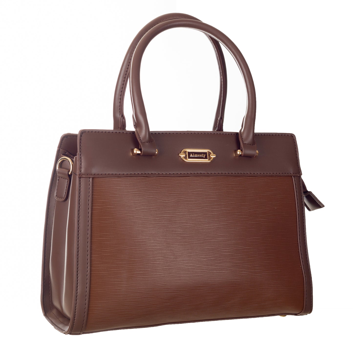 Classic Vegan Leather HandBag with Detachable Strap 9 inches - Brunette Brown