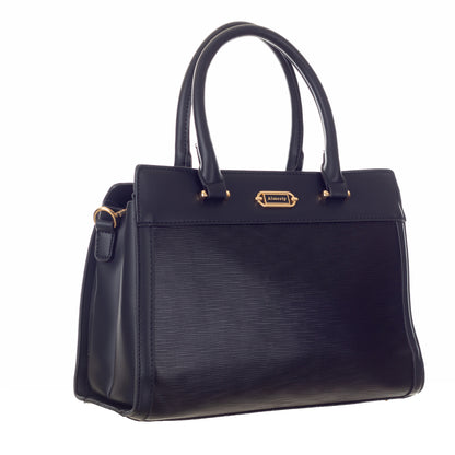 Classic Vegan Leather HandBag with Detachable Strap 9 Inches - Navy