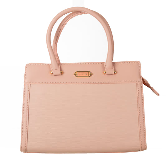 Classic Vegan Leather HandBag with Detachable Strap 9 Inches -Peach