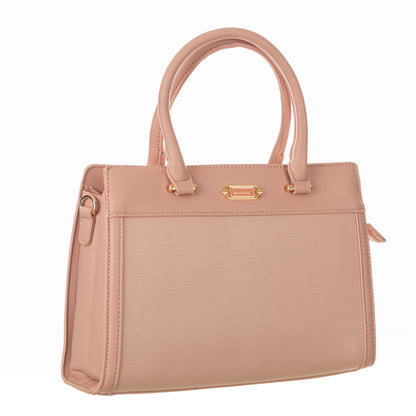 Classic Vegan Leather HandBag with Detachable Strap 9 Inches -Peach