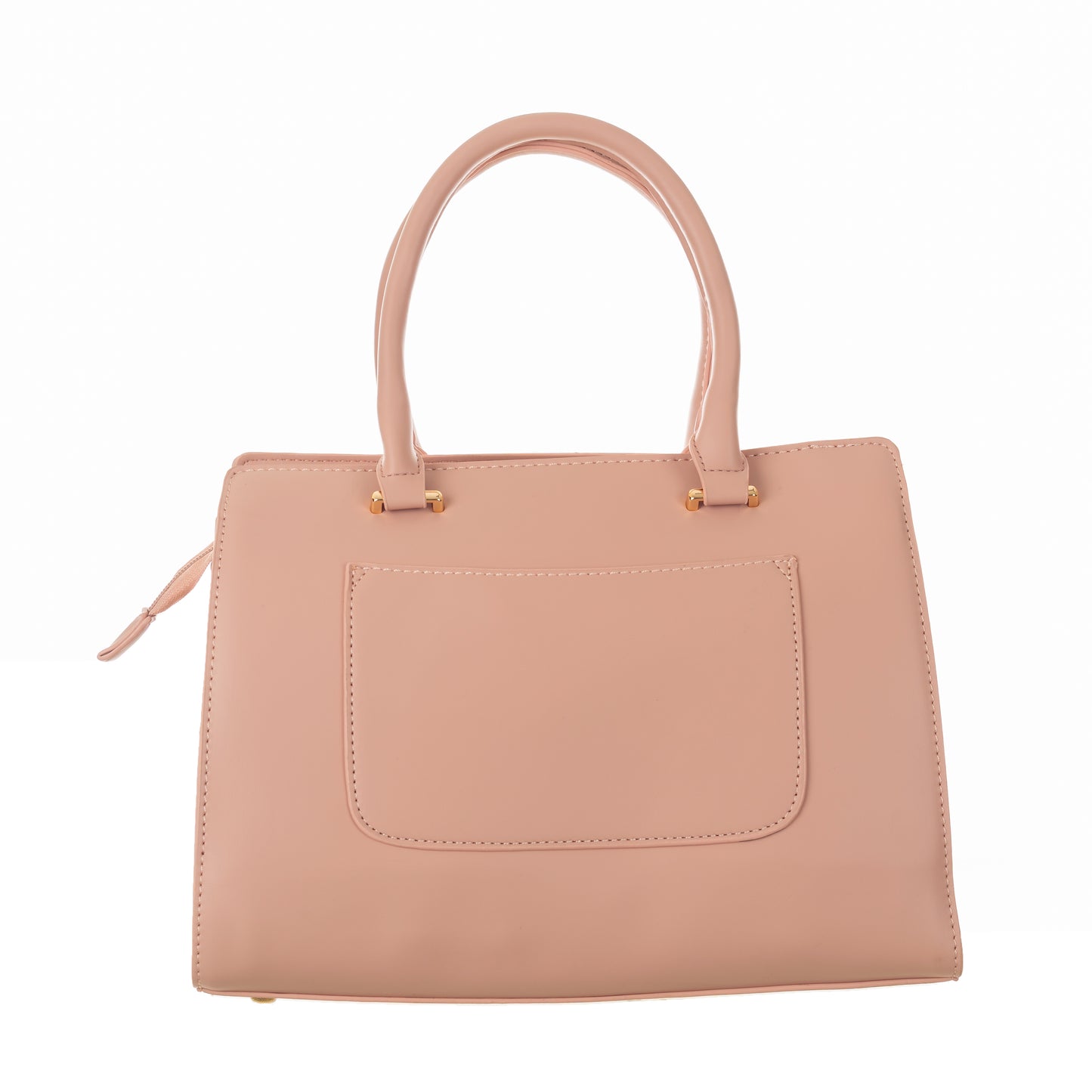 Classic Vegan Leather HandBag with Detachable Strap 9 Inches -Peach