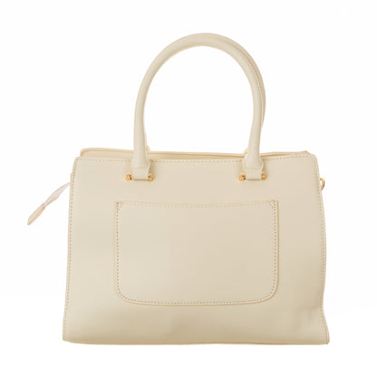 Classic Vegan Leather HandBag with Detachable Strap 9 Inches - White