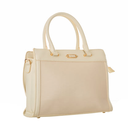 Classic Vegan Leather HandBag with Detachable Strap 9 Inches - White