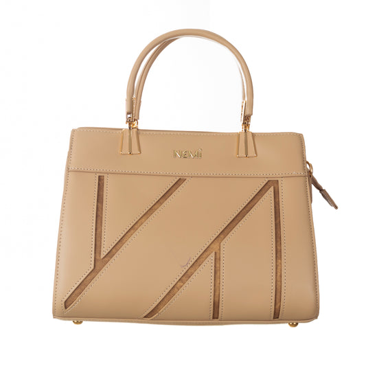 Artificial Leather Versatile Handbag with Detachable Strap - Beige