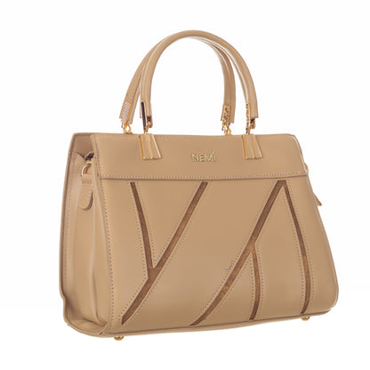 Artificial Leather Versatile Handbag with Detachable Strap - Beige