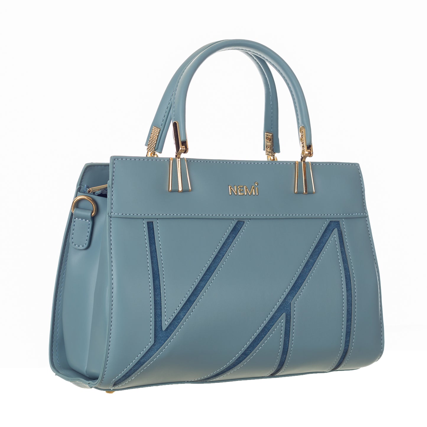 Artificial Leather Versatile Handbag with Detachable Strap - Blue